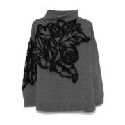 Alberta Ferretti Blommig Intarsia Stickad Tröja Gray, Dam