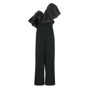 Solace London Svart V-ringad Jumpsuit med Ruffle Detalj Black, Dam