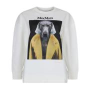 Max Mara Ecru Bacco Sweater med Gul Grafisk Print White, Dam