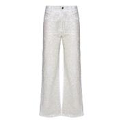 P.a.r.o.s.h. Vit Paljett Broderad Straight-Leg Jeans White, Dam