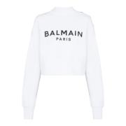 Balmain Beskuren sweatshirt med Pari-tryck White, Dam