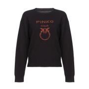 Pinko Svart Ullstickad Tröja Intarsia Logo Black, Dam