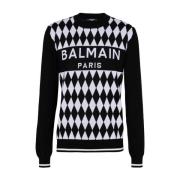 Balmain Svart Diamantmönster Ulltröja Black, Herr