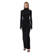 Amazuin Jet Black Velvet Maxi Klänning Black, Dam