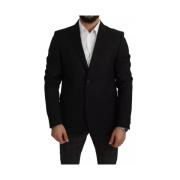 Dolce & Gabbana Svart ullblazer Slim Fit Notch Black, Herr