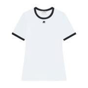 Courrèges Vit Jersey T-shirt med Logobroderi White, Dam