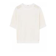 Gustav Off White Stickad T-shirt med Axel Detaljer White, Dam