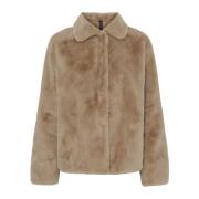 Notyz Fake Fur Jacka Beige Trendig Stil Beige, Dam