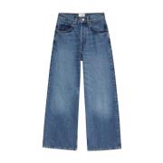 Anine Bing Hög midja breda ben denim jeans Blue, Dam