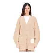 Elisabetta Franchi Beige Kofta med Majskärnsmönster Brown, Dam