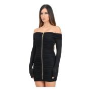 Elisabetta Franchi Svart Jersey Lurex Kort Klänning Black, Dam