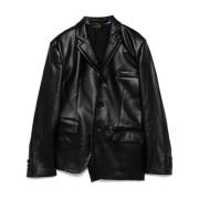 Comme des Garçons Svart Faux Läder Asymmetrisk Jacka Black, Dam