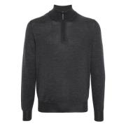 Canali Merinoull Half-Zip Stickat plagg Gray, Herr