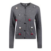 Msgm Rose-Applikation Stickad Kofta med Blomdetaljer Gray, Dam