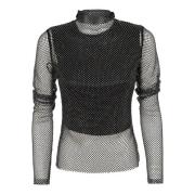 Max Mara Svart Mesh Rhinestone Tröja Aw24 Black, Dam