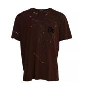 Dolce & Gabbana Brun Bomull T-shirt med Färgstänk Brown, Herr