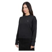 Calvin Klein Jeans Svart Rundhalsstickat med CK Monogram Black, Dam