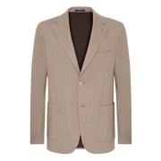 Boggi Milano Herringbone Jersey Blazer Stil Cernobbio Beige, Herr