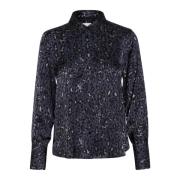 Part Two Stilig leopardtryck skjortblus Blue, Dam