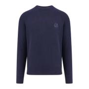 Giorgio Broderad Monogram Crew-Neck Sweater Blue, Herr