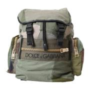 Dolce & Gabbana Militärgrön Patchwork Ryggsäck med Läderdetaljer Green...