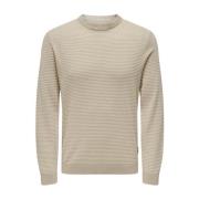 Only & Sons Strukturerad Crewstickad Tröja i Silver Beige, Herr