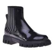 Baldinini Black Combat boots in naplak and elastic with rhinestones Bl...