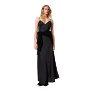 Twinset Svart Satin Maxi Slipklänning Black, Dam