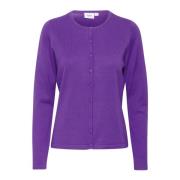 Saint Tropez Enkel Cardigan med Knappar Purple, Dam