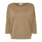 Saint Tropez Avslappnad R-Neck Pullover Stickad Tröja Beige, Dam