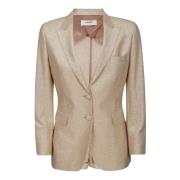 Saulina Elegant Linen Blend Blazer Yellow, Dam