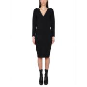 Stella McCartney Elegant V-Neck Midi Day Dress Black, Dam