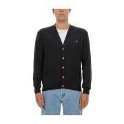 Vivienne Westwood Lyxig Logo Cardigan i Virgin Wool Black, Herr