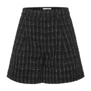 Gestuz Svart & Vit Rutig Sommar Shorts Black, Dam