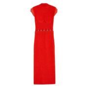 Sportmax Elegant Midi Klänning med Metallklämmor Red, Dam