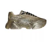 Dolce & Gabbana Guld Paljett Låg Topp Sneakers Yellow, Herr