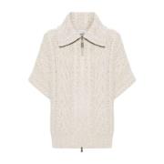 Brunello Cucinelli Kabelstickad Ulljacka Beige, Dam