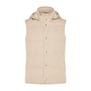 Eleventy Ull Silke Gilet med Avtagbar Huva Beige, Herr