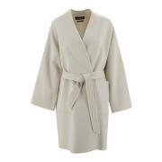 Max Mara Weekend Kräm Midi Robe Kappa med Shawl Krage Beige, Dam