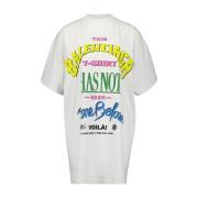 Balenciaga Sliten Slogan Print Oversized T-shirt White, Dam