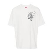 Kenzo Stjärna Tiger Broderad Oversize T-shirt White, Herr