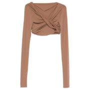 Rick Owens Jade Crop Tan Långärmad Topp Brown, Dam