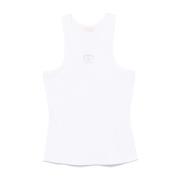 Liu Jo Vit Ribbad Logotyp Tanktop White, Dam