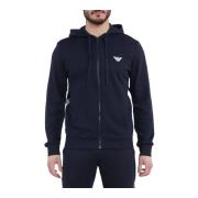 Emporio Armani Blå Zip Hoodie med Tryckt Logotyp Blue, Herr