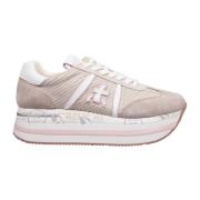 Premiata Python Print Läder Sneakers Beige Rosa Brown, Dam