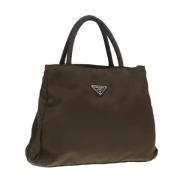 Prada Vintage Pre-owned Nylon handvskor Brown, Dam