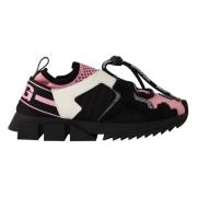 Dolce & Gabbana Svart Rosa Tyg Läder Sneakers Black, Dam