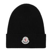 Moncler Svart Ribbstickad Beanie Mössa Black, Herr