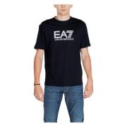 Emporio Armani EA7 Svart Bomull Tryckt T-shirt Män Black, Herr