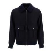 A.p.c. Ullblandad blouson med shearlingkrage Blue, Herr